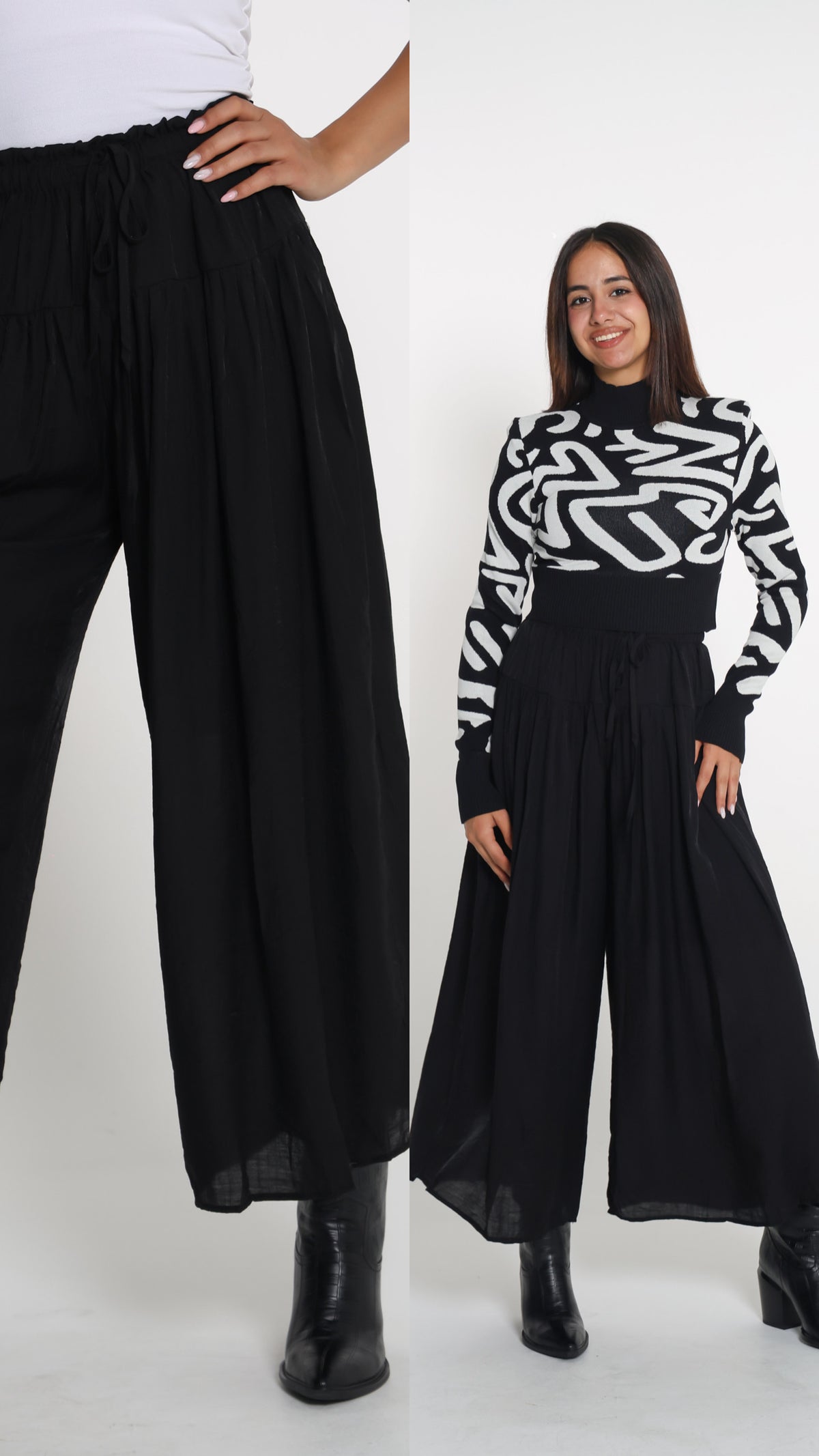 High waist pants - بنطلون أسود واسع مغيط