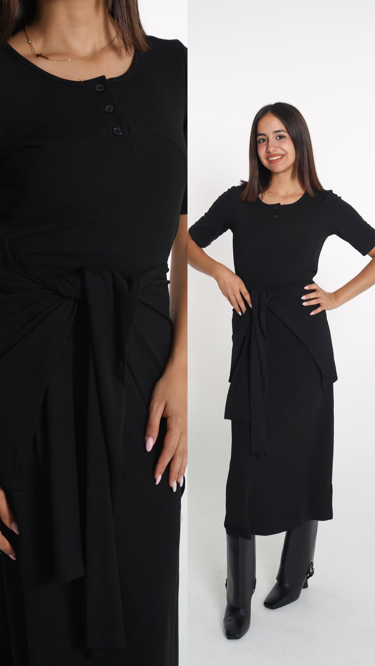 Black casual dress-فستان اسود بنربط