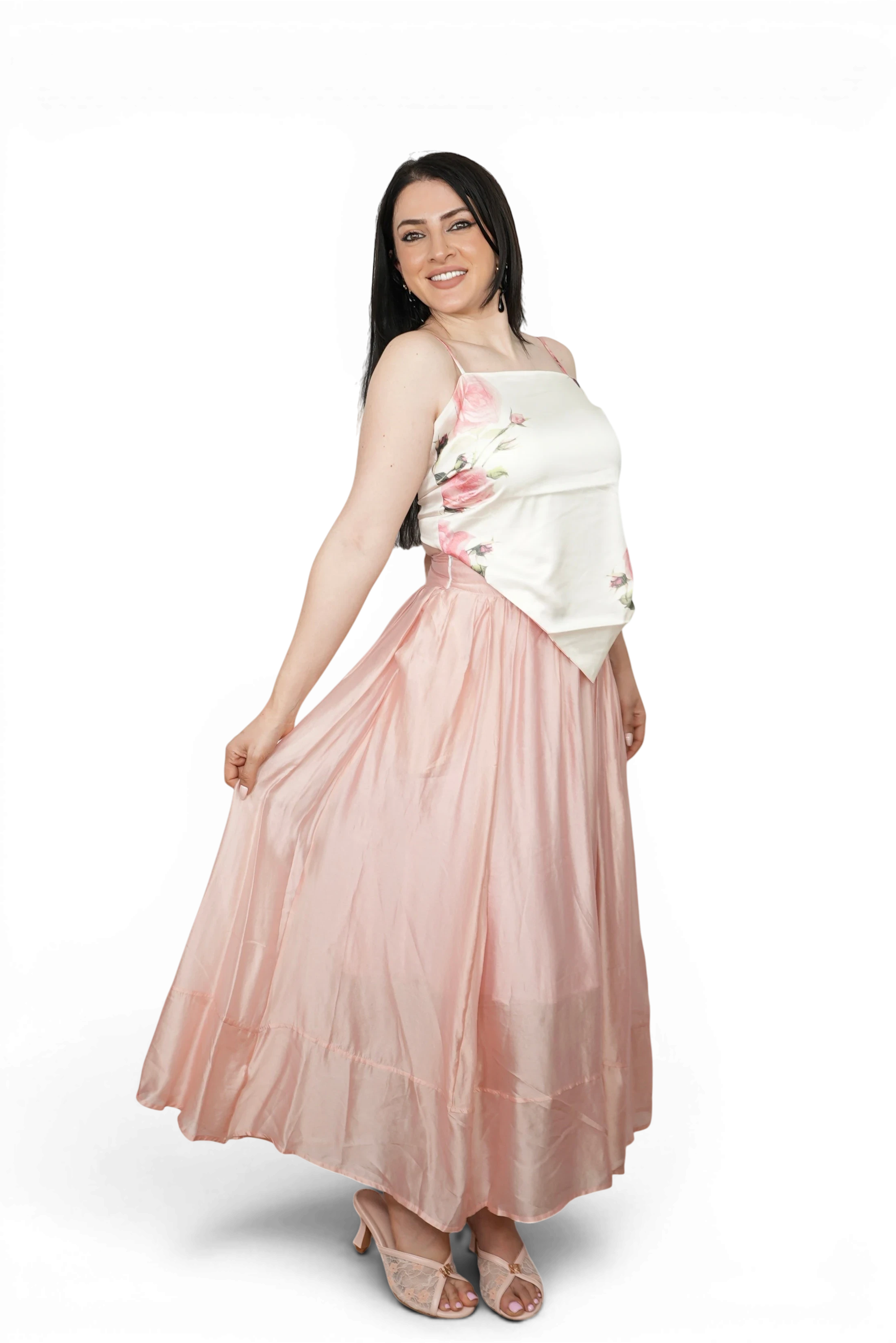 تنورة طويلة زهرية
