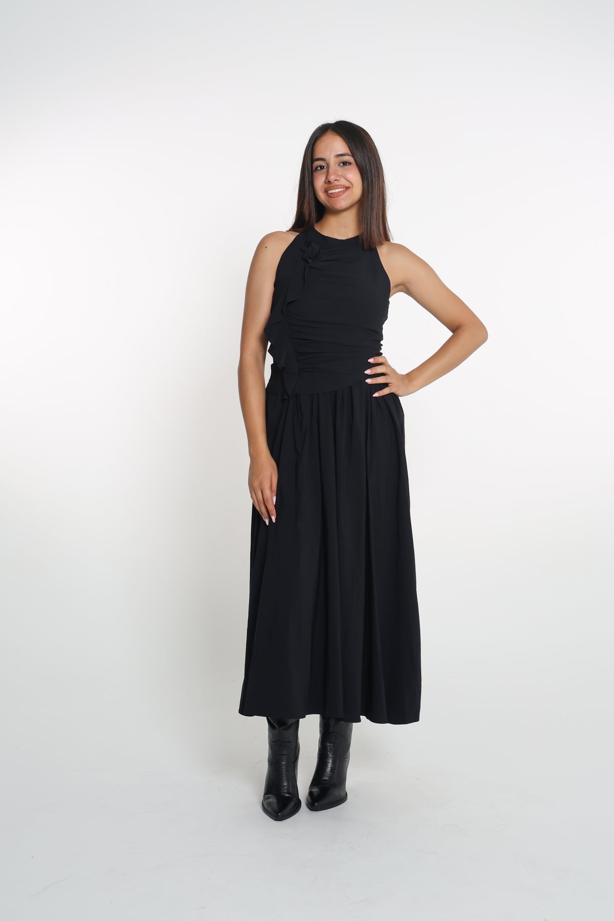 Ruffle detail dress- فستان