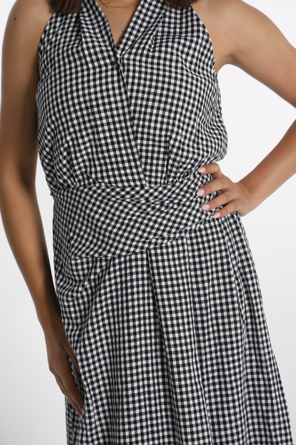 Gingham midi dress- فستان مقلّم