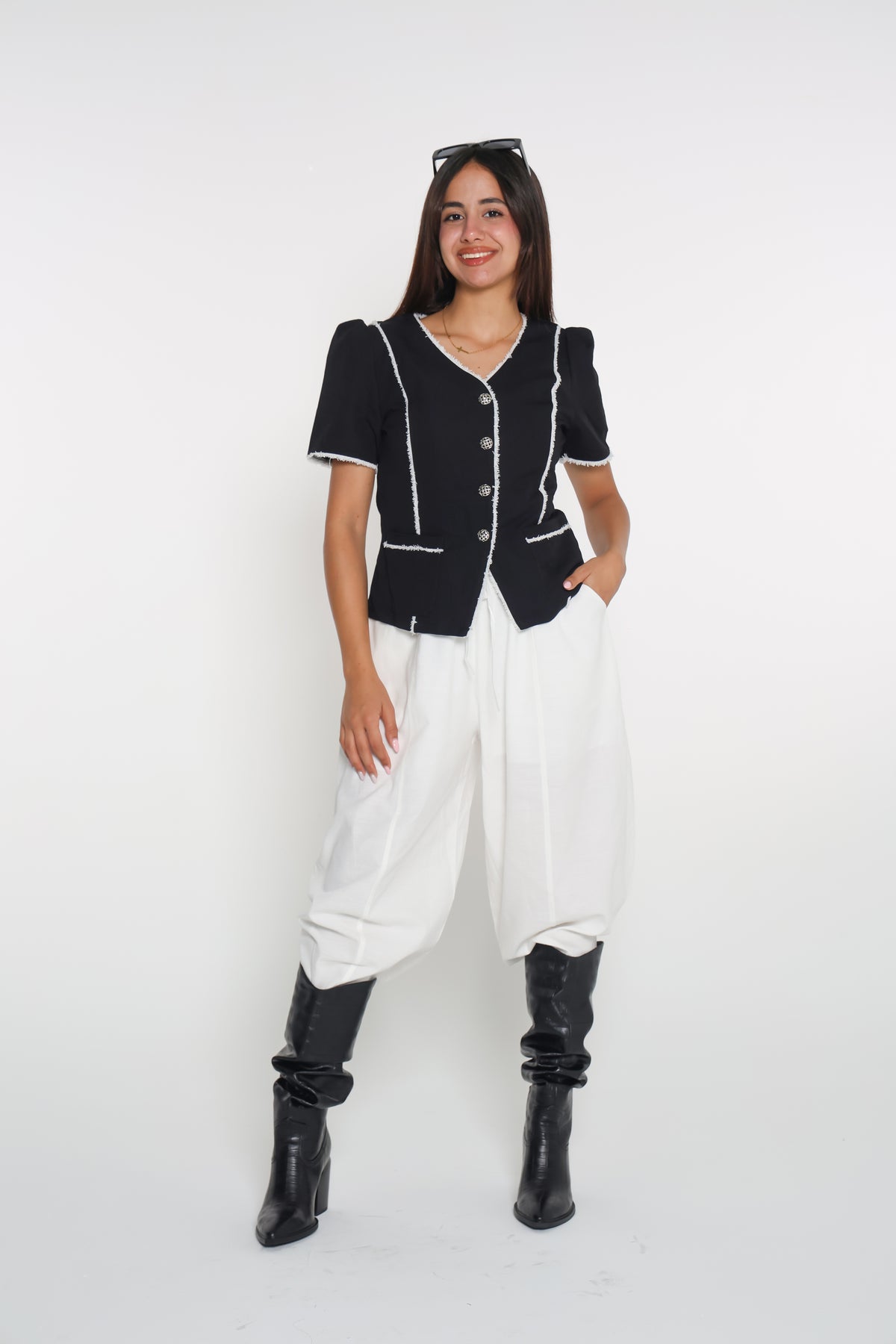 بنطلون ابيض بالون خصر مغيط onesize