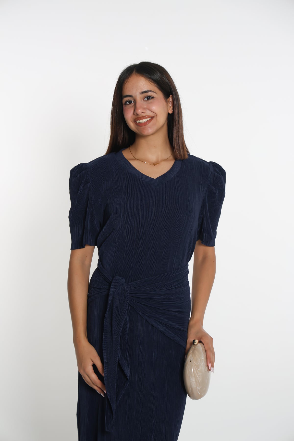 Navy blue lykra dress- فستان كحلي فل لايكرا