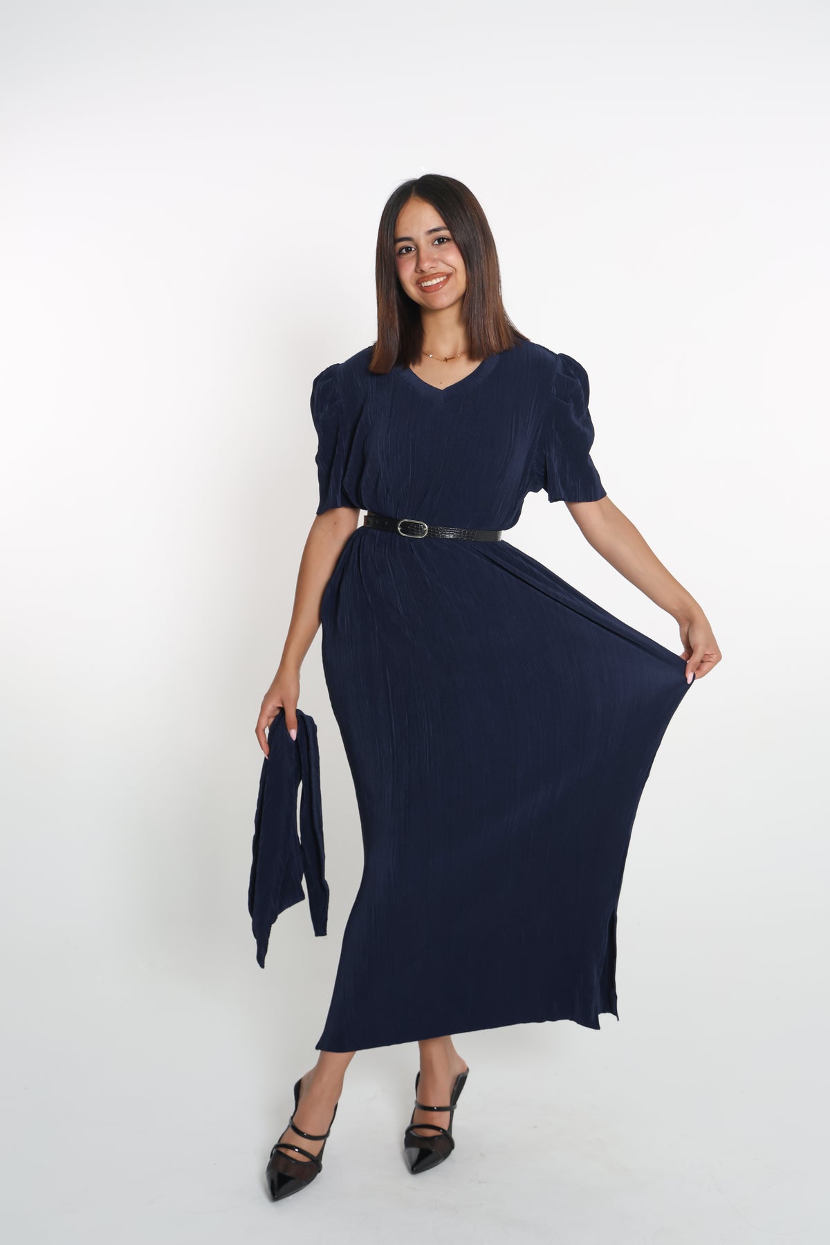 Navy blue lykra dress- فستان كحلي فل لايكرا