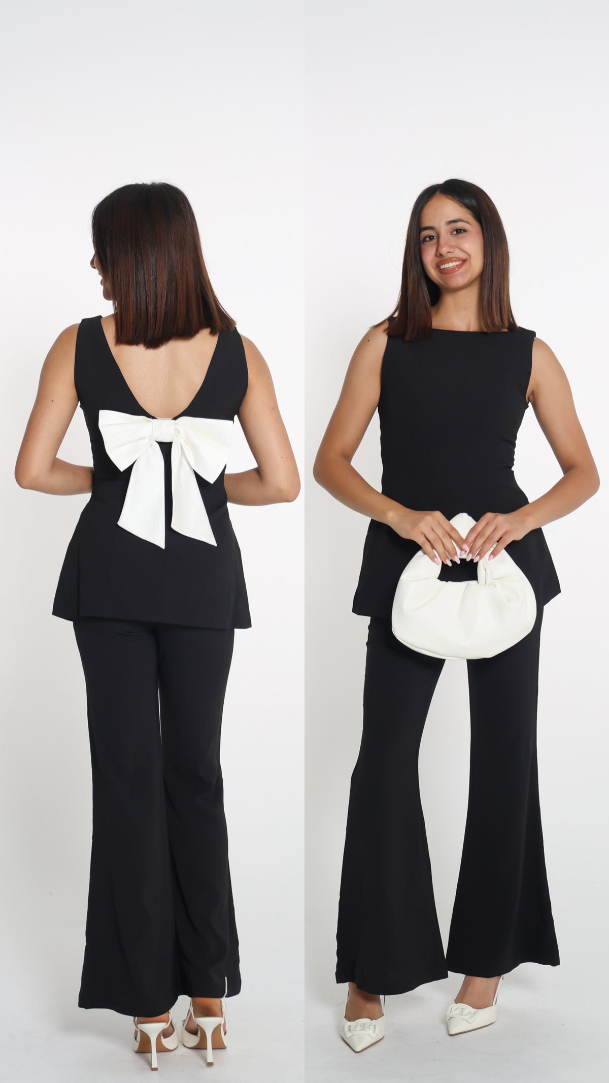 طقم أسود مع شكلة بيضا- white bow black set