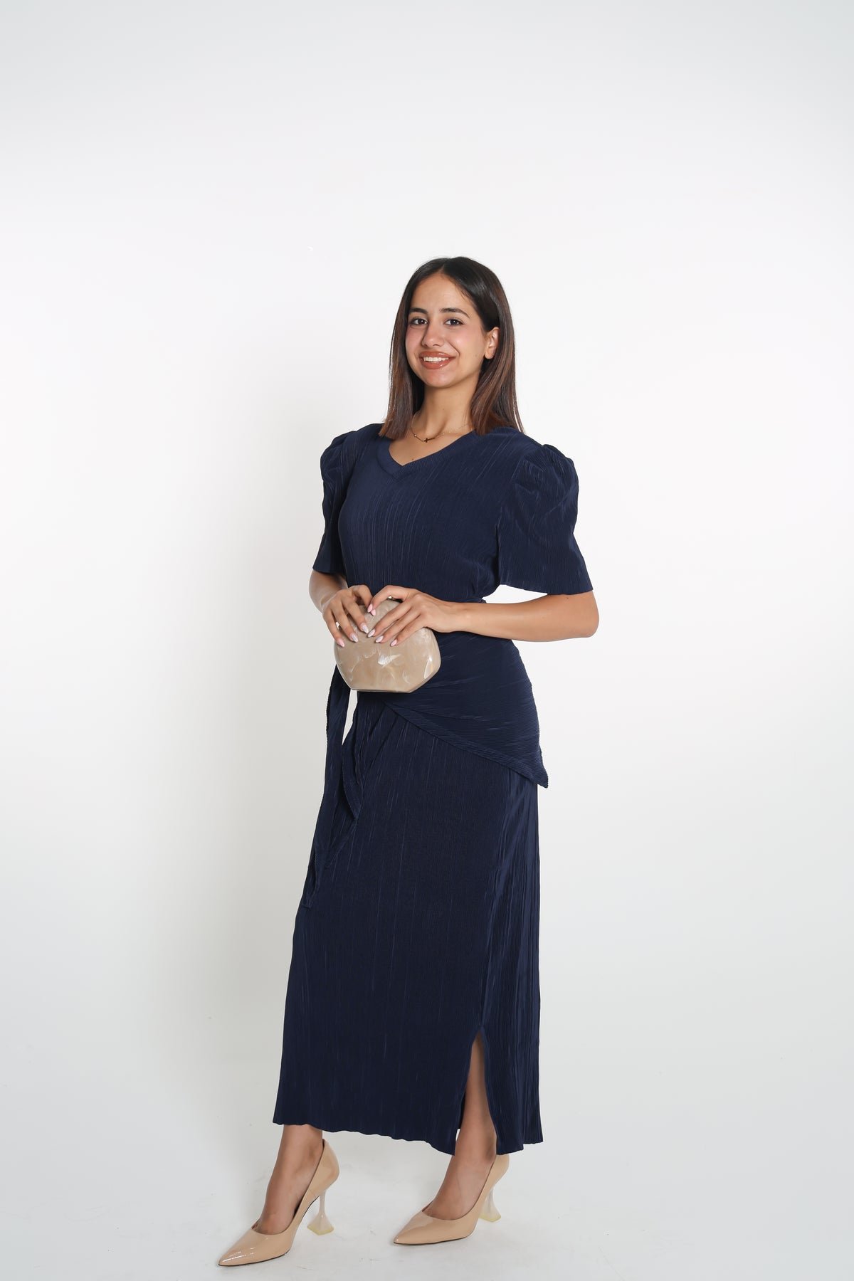 Navy blue lykra dress- فستان كحلي فل لايكرا