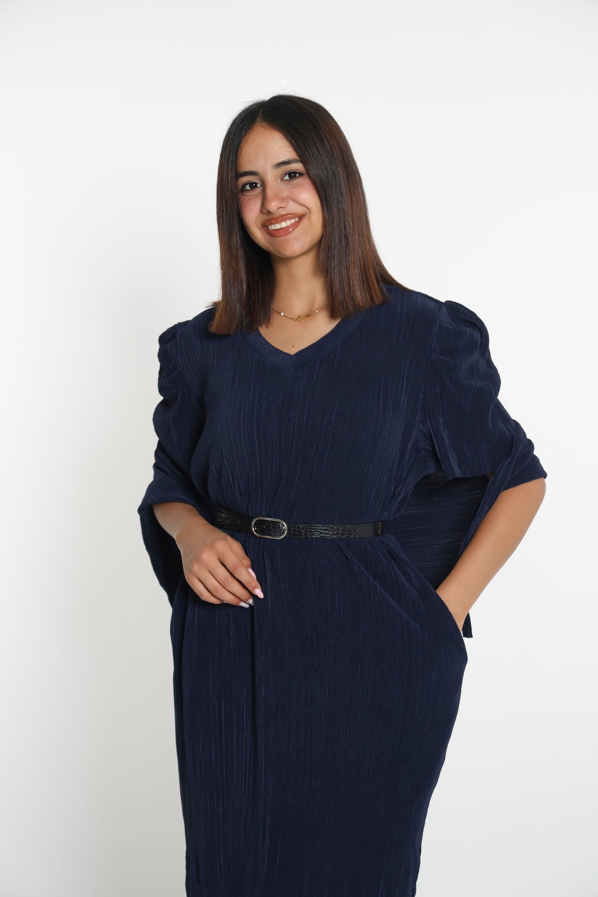 Navy blue lykra dress- فستان كحلي فل لايكرا
