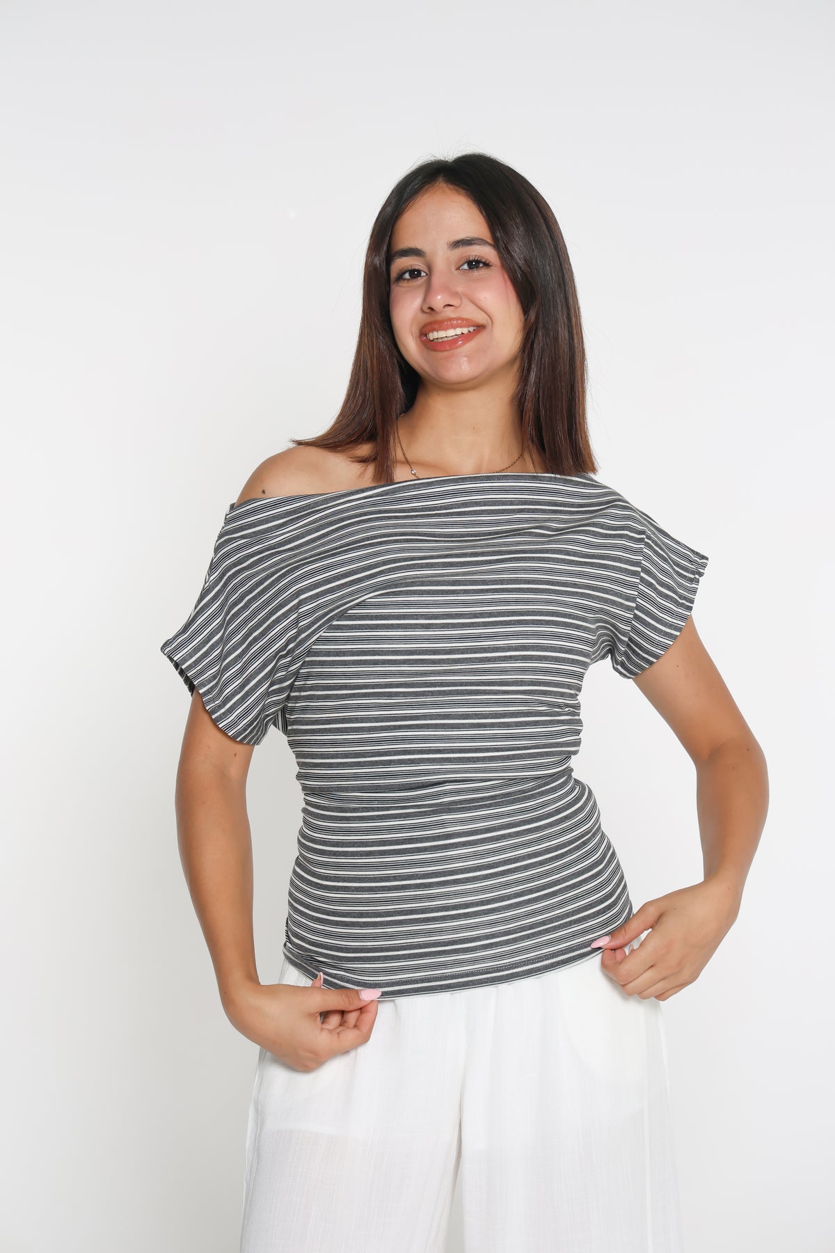 بلوزة مخططة رمادي onesize