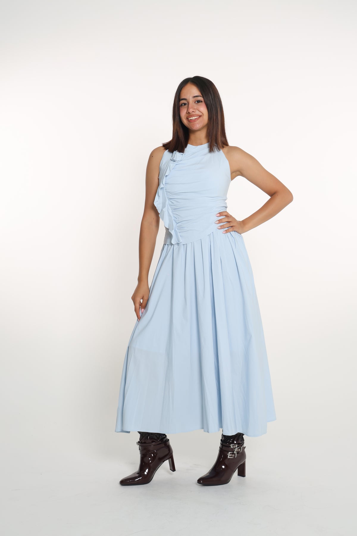 Ruffle detail dress- فستان