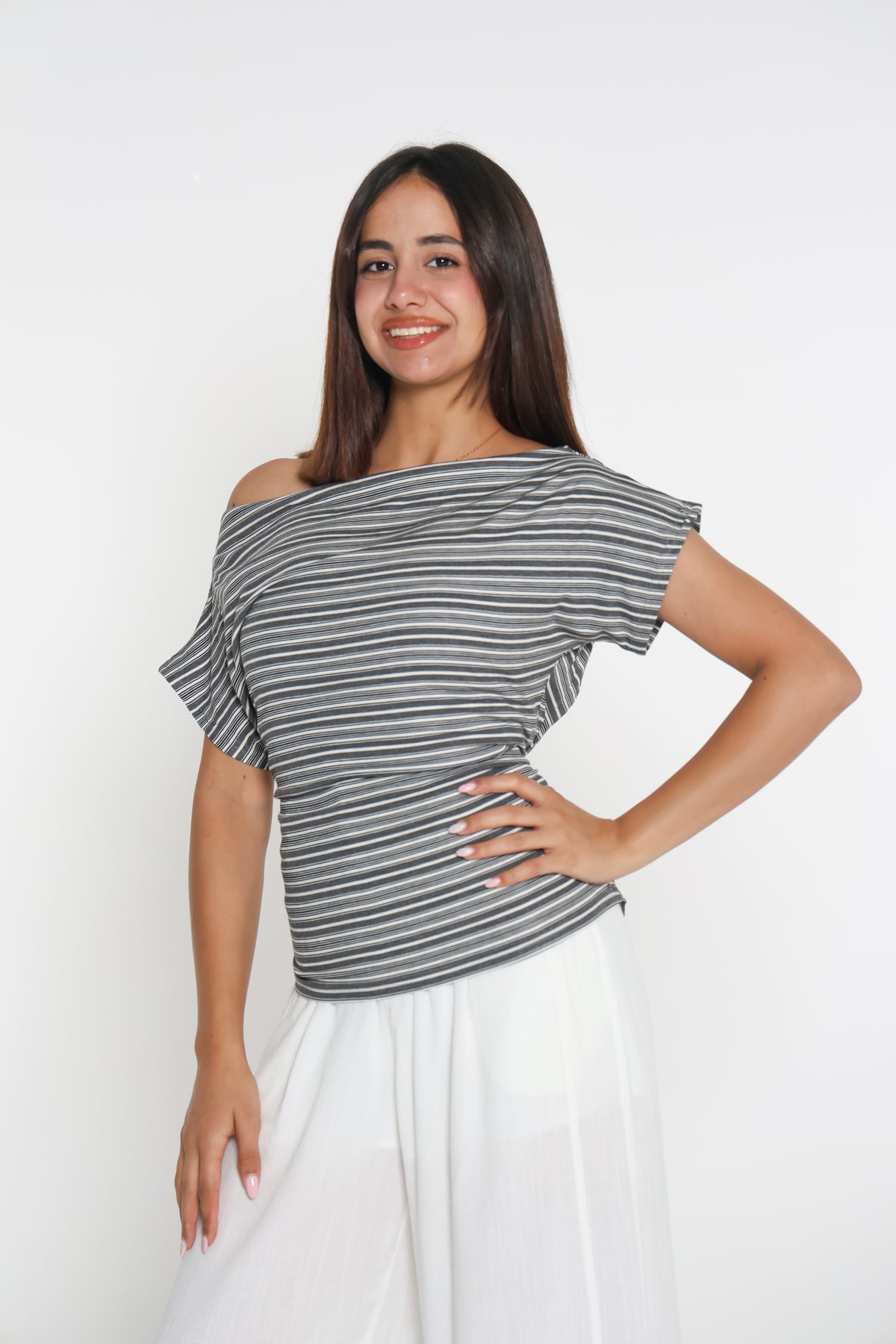 بلوزة مخططة رمادي onesize