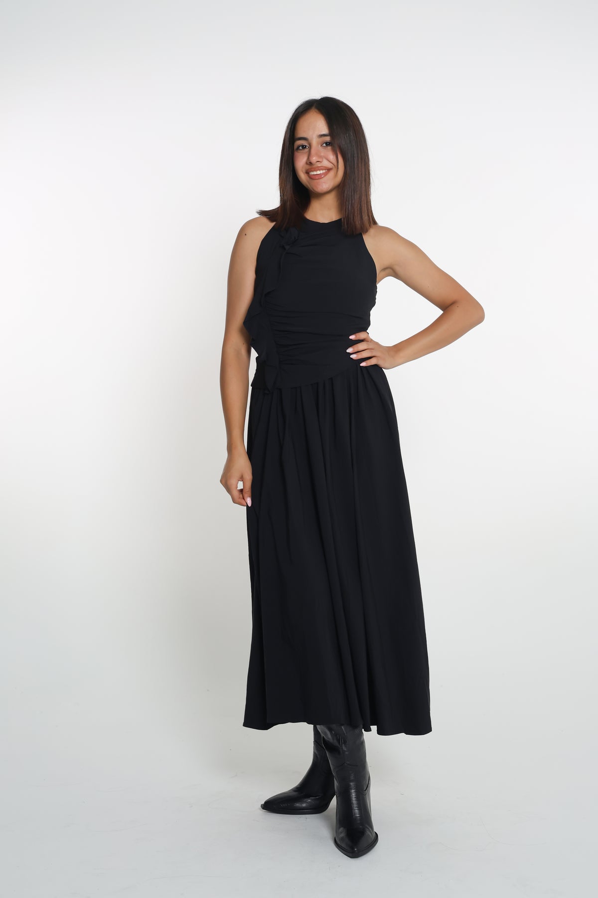 Ruffle detail dress- فستان