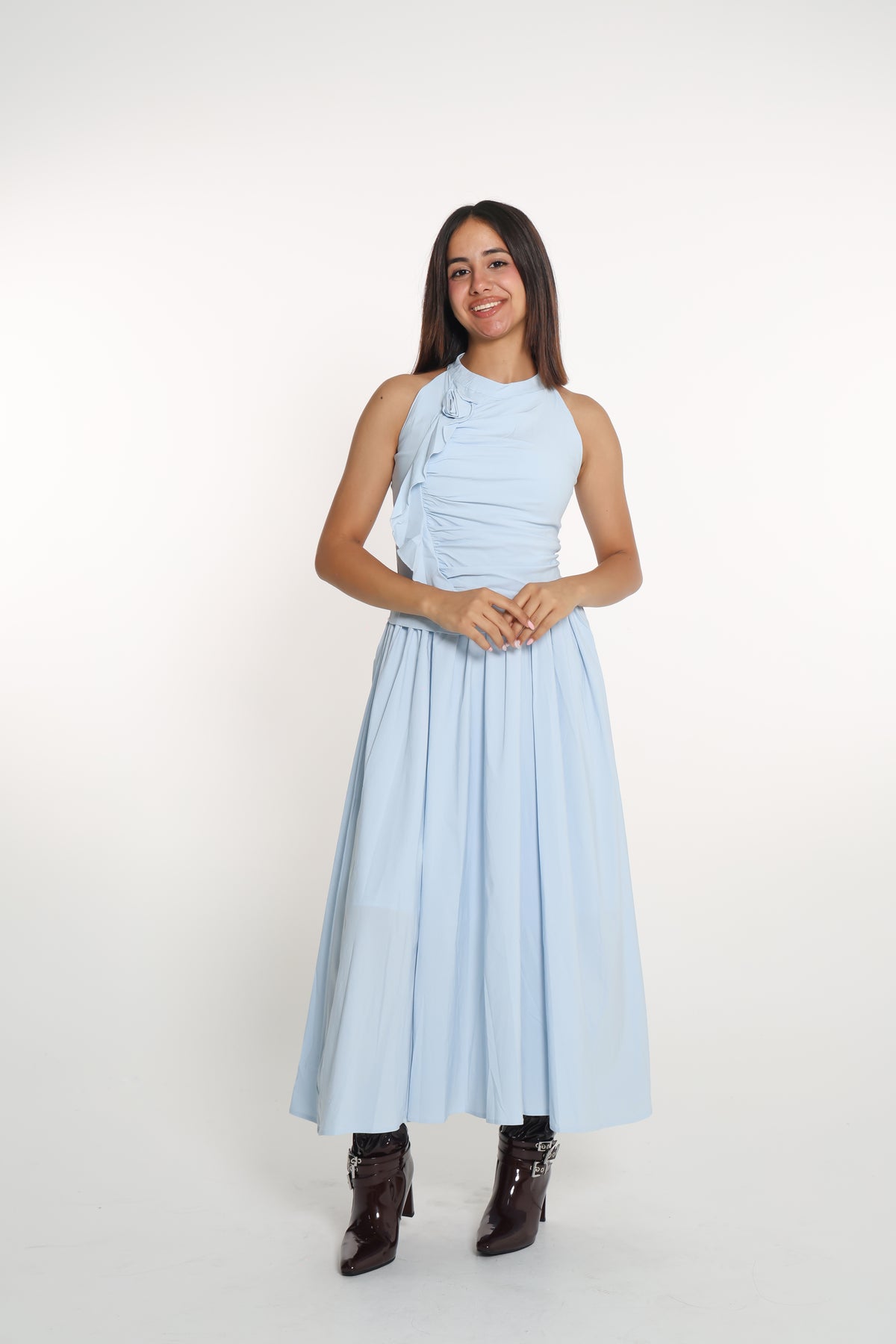 Ruffle detail dress- فستان