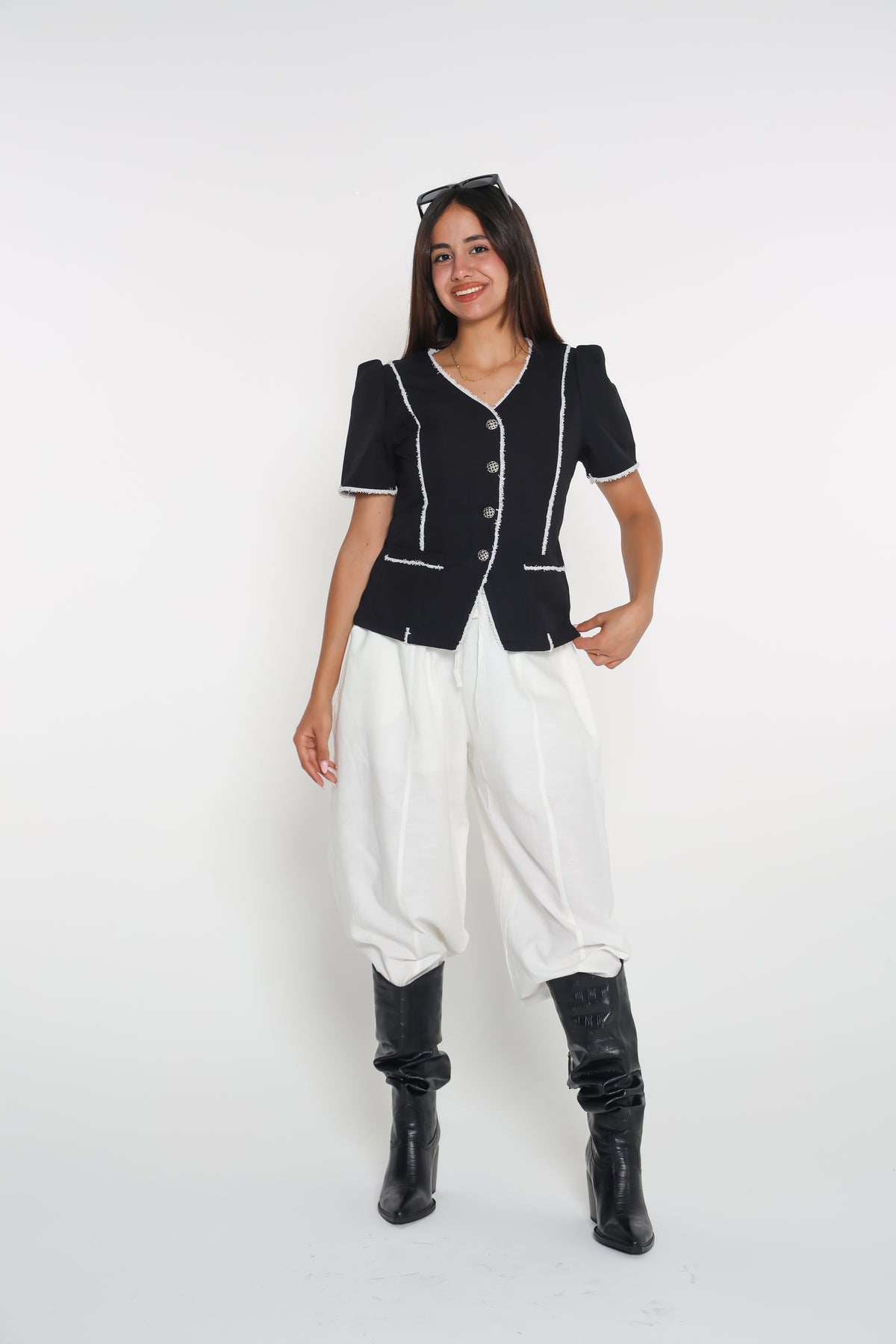 بنطلون ابيض بالون خصر مغيط onesize