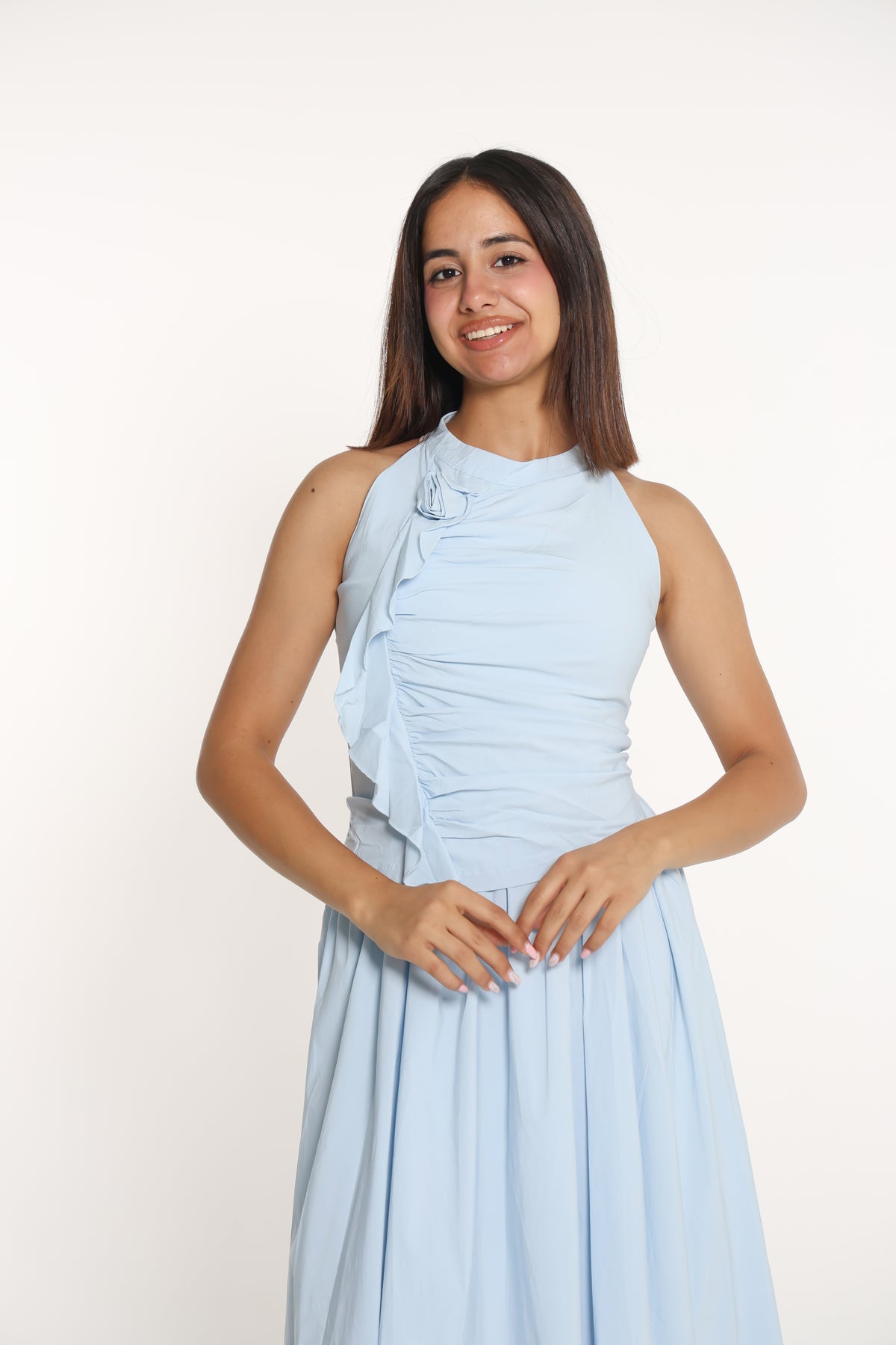 Ruffle detail dress- فستان