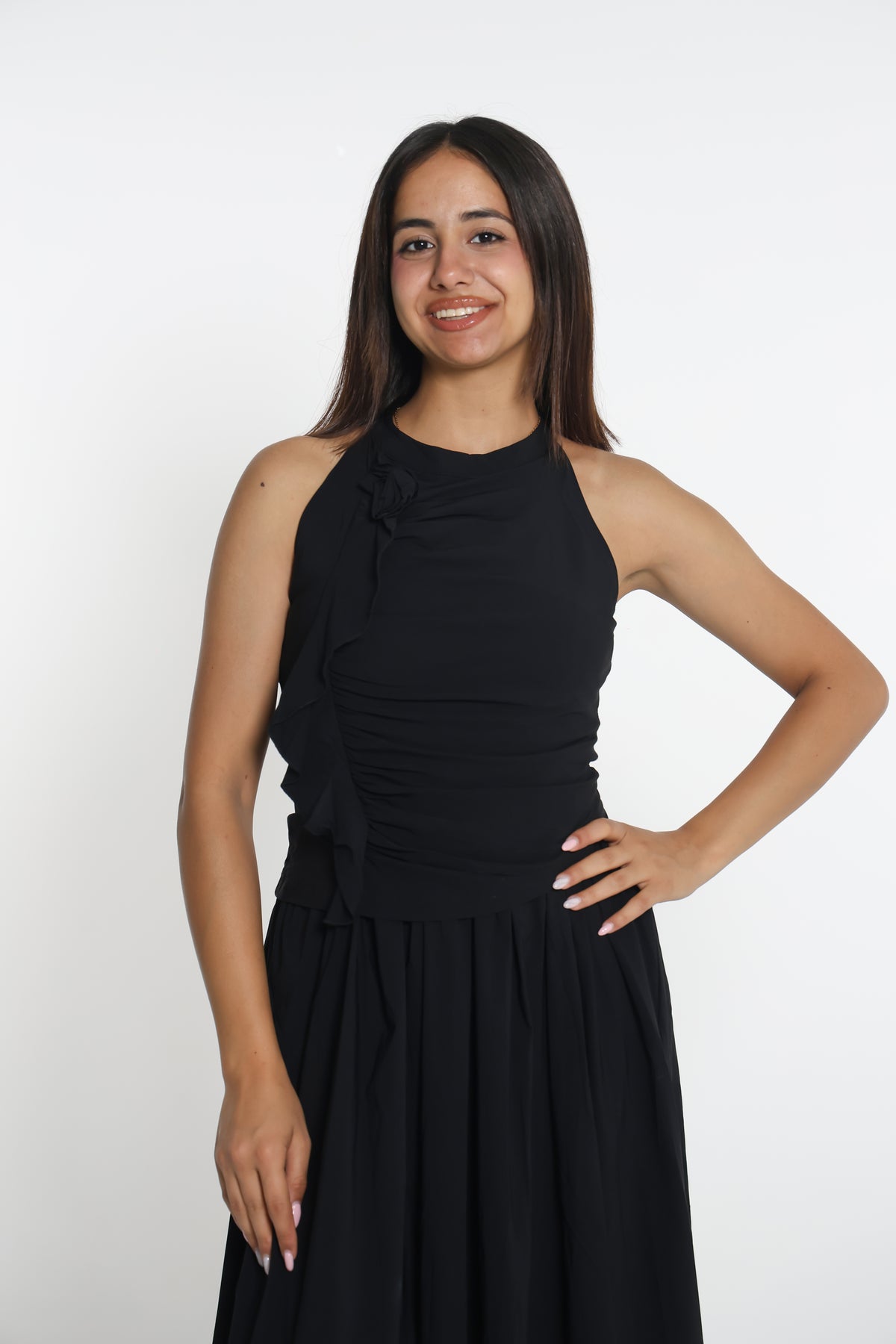 Ruffle detail dress- فستان