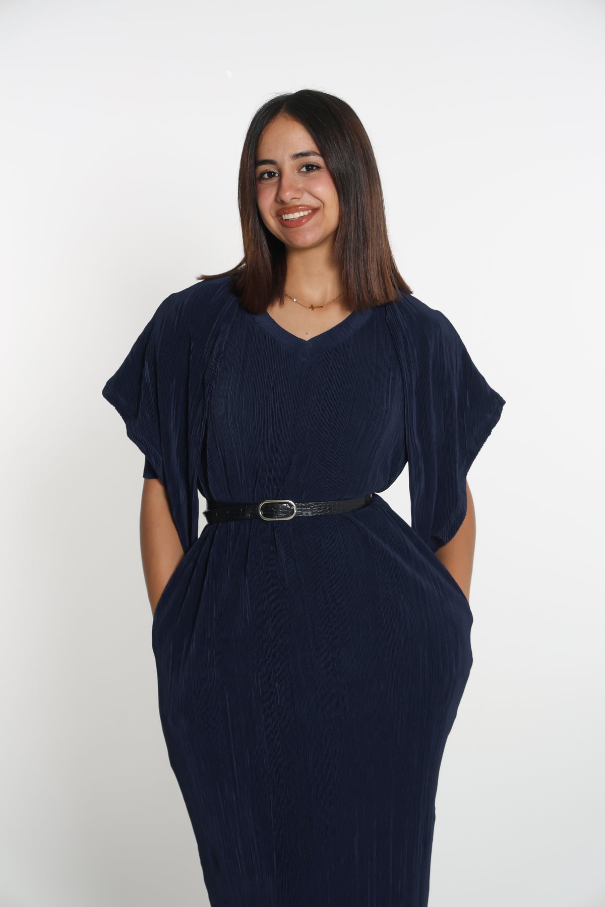 Navy blue lykra dress- فستان كحلي فل لايكرا