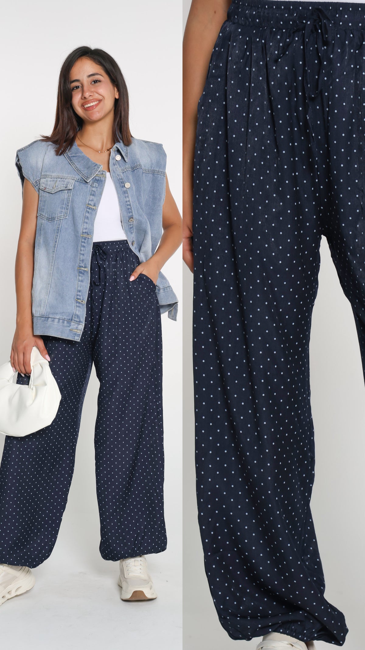 بنطلون كحلي منقط أزرق- Blue polka pants