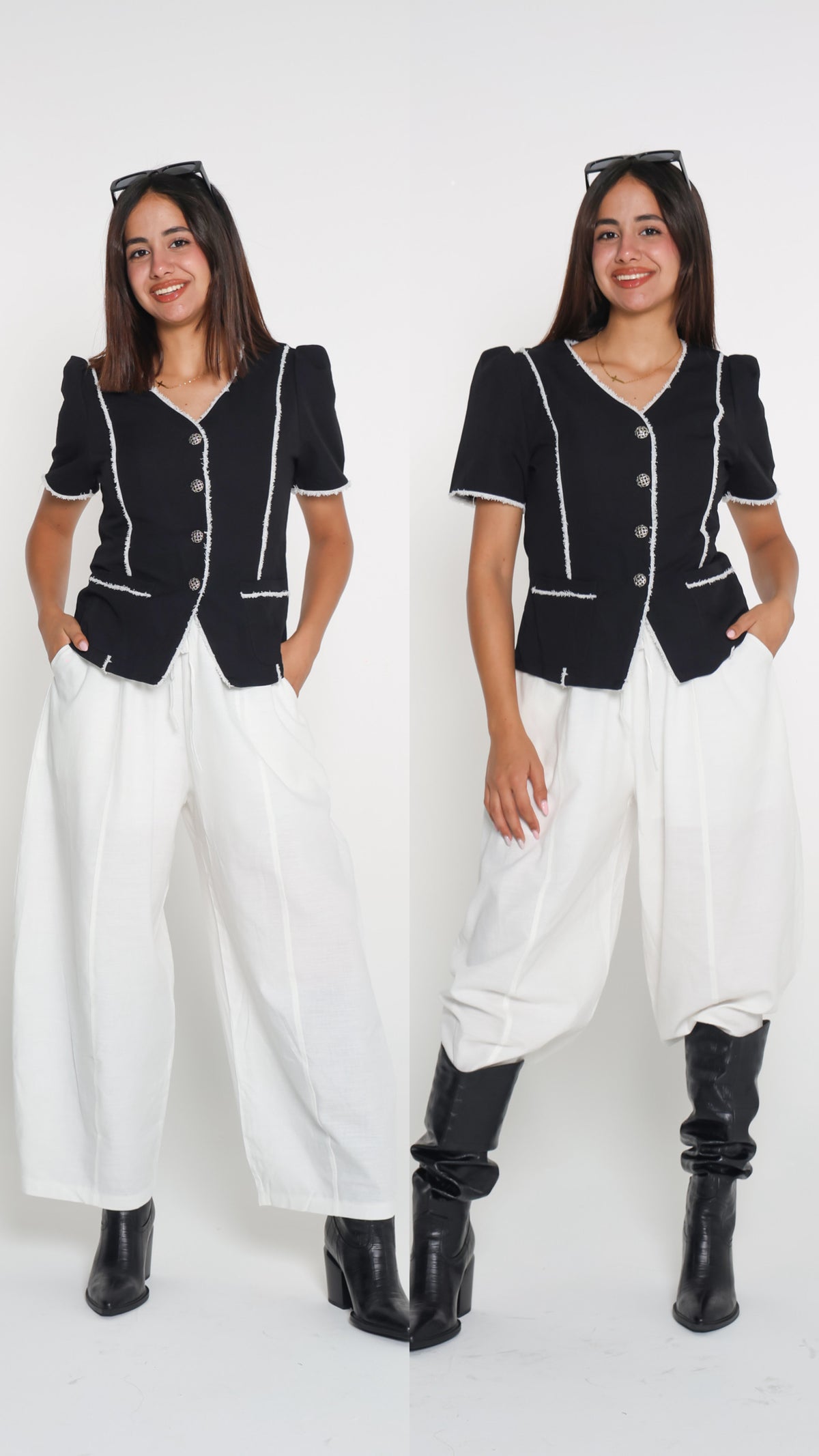 بنطلون ابيض بالون خصر مغيط onesize
