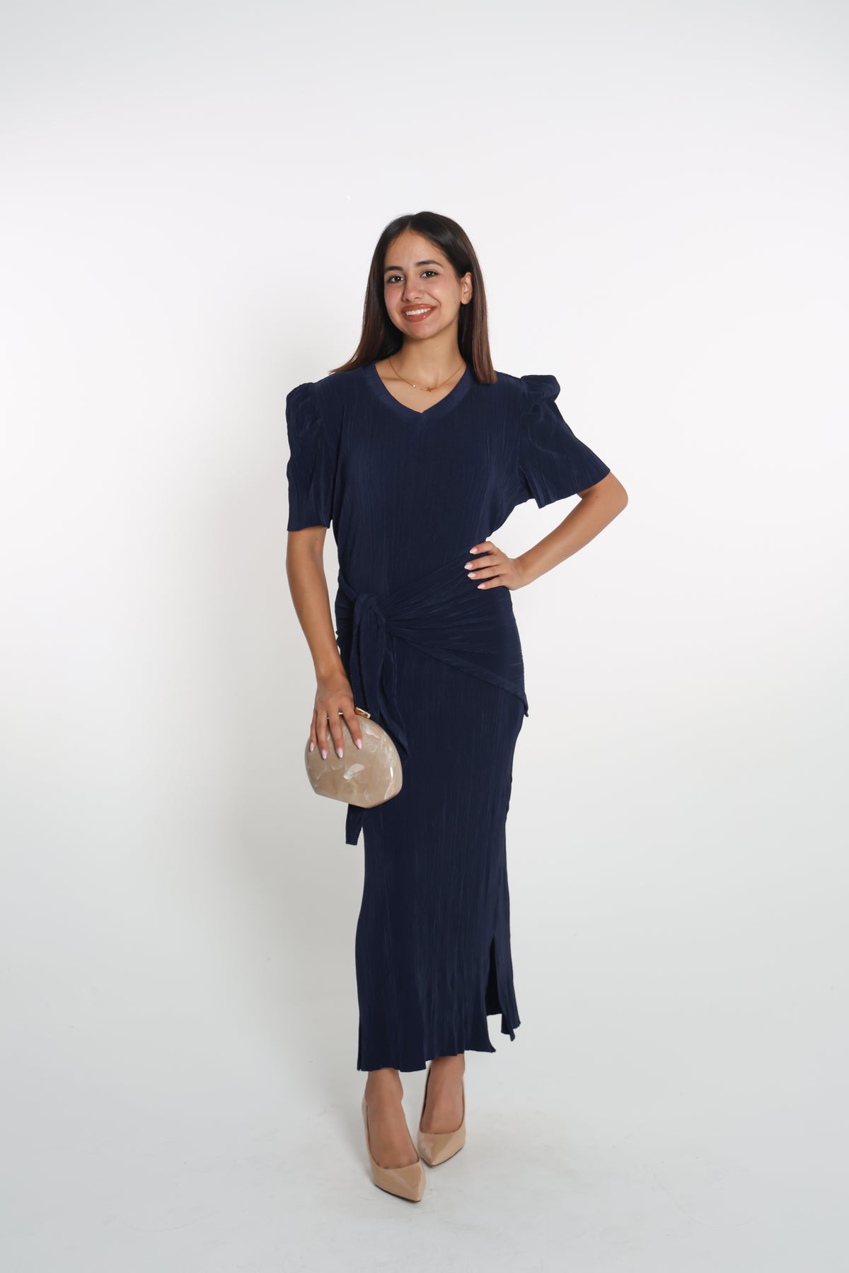 Navy blue lykra dress- فستان كحلي فل لايكرا