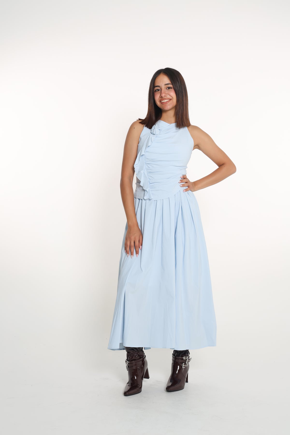 Ruffle detail dress- فستان