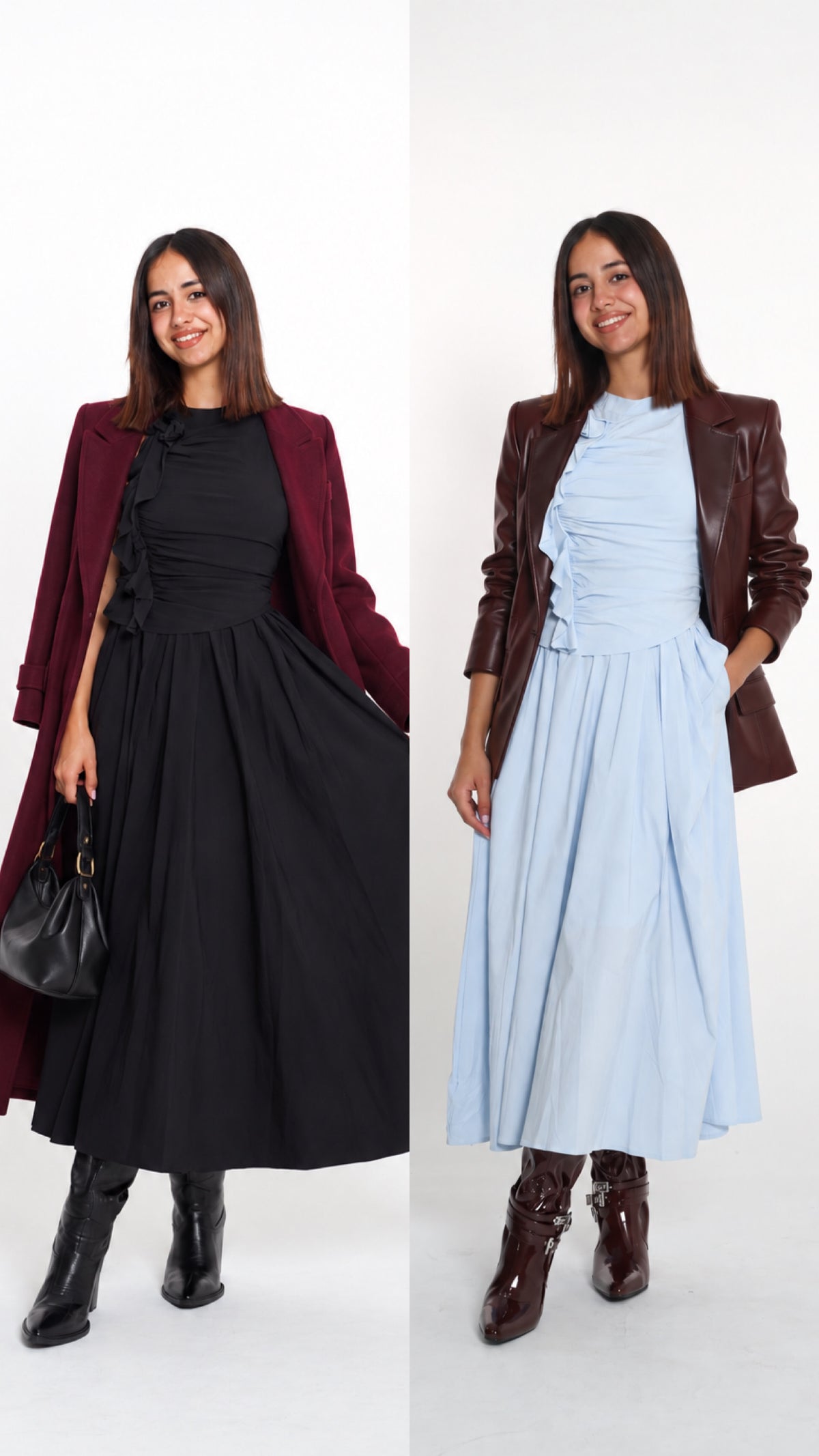 Ruffle detail dress- فستان
