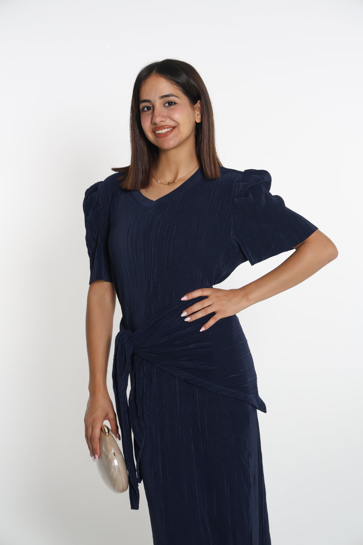 Navy blue lykra dress- فستان كحلي فل لايكرا