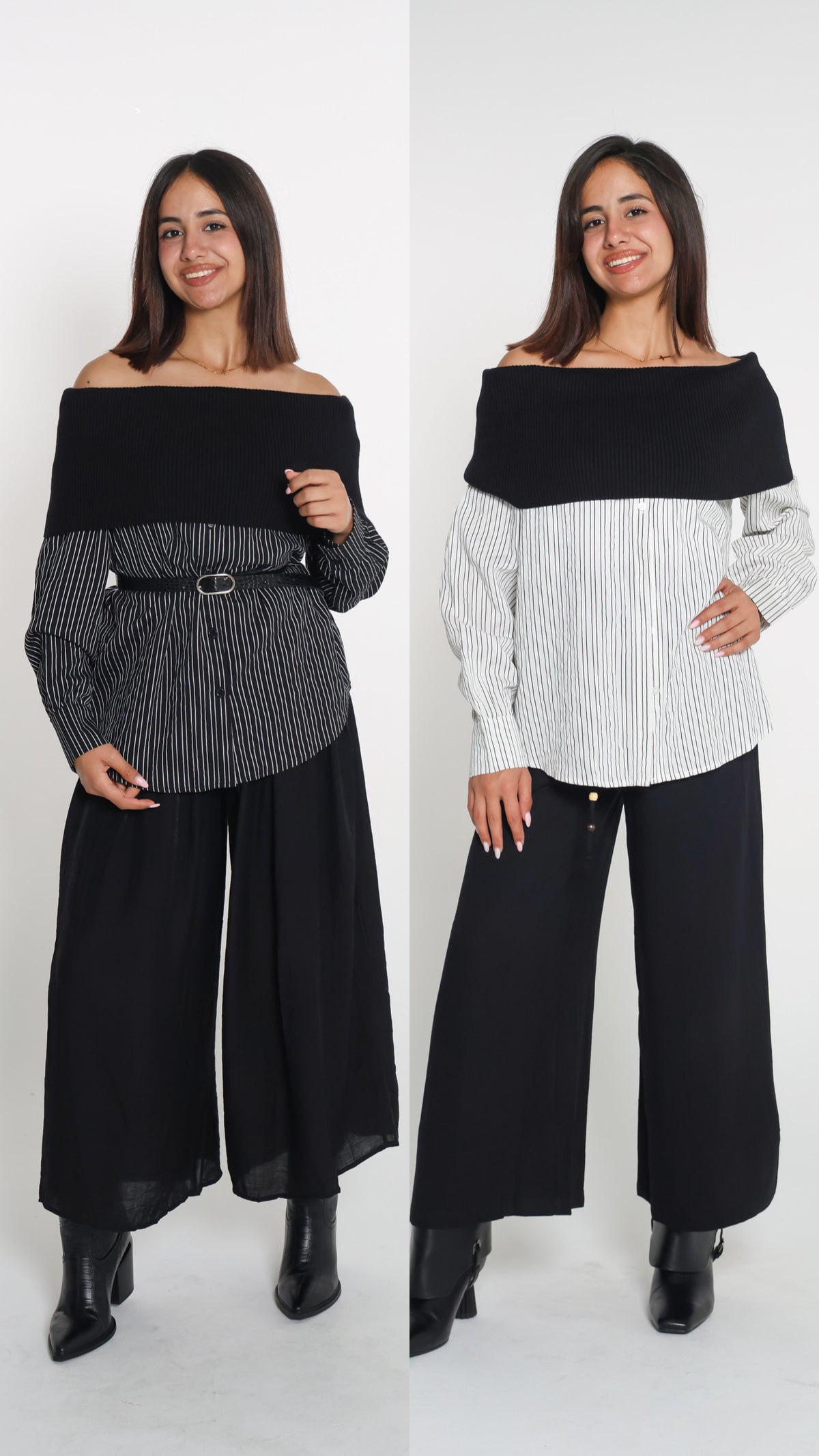 Off shoulder striped shirt- قميص اوف شولدر