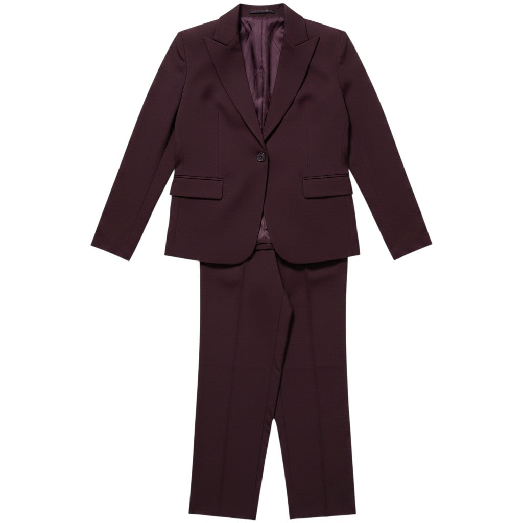 Meraki Closet PS burgundy blazer and trouser suit set with a single-button closure and tailored fit.